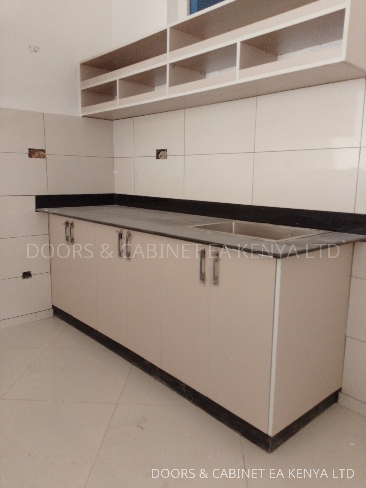 Cream Kitchen with Open Shelving — Kitchen Cabinets by Doors and Cabinet EA, Mombasa