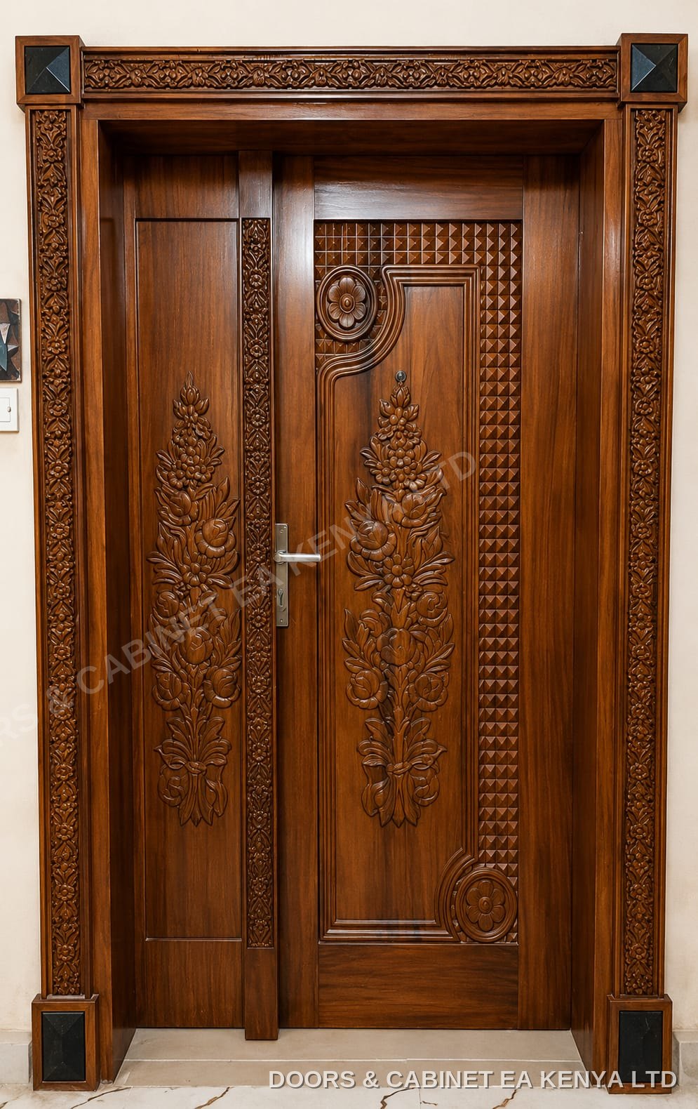 Floral Carved Main Door — Doors by Doors and Cabinet EA, Mombasa