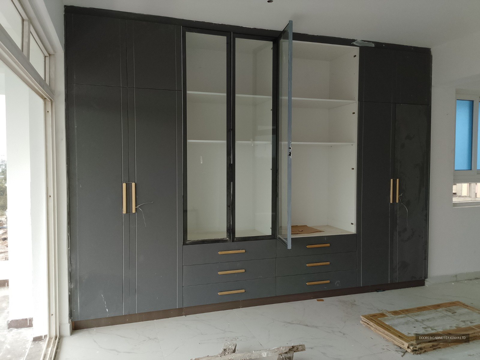 Charcoal Wardrobe with Glass Display — Wardrobes by Doors and Cabinet EA, Mombasa