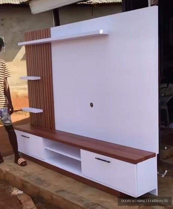 Slatted TV Wall Unit — Furniture by Doors and Cabinet EA, Mombasa