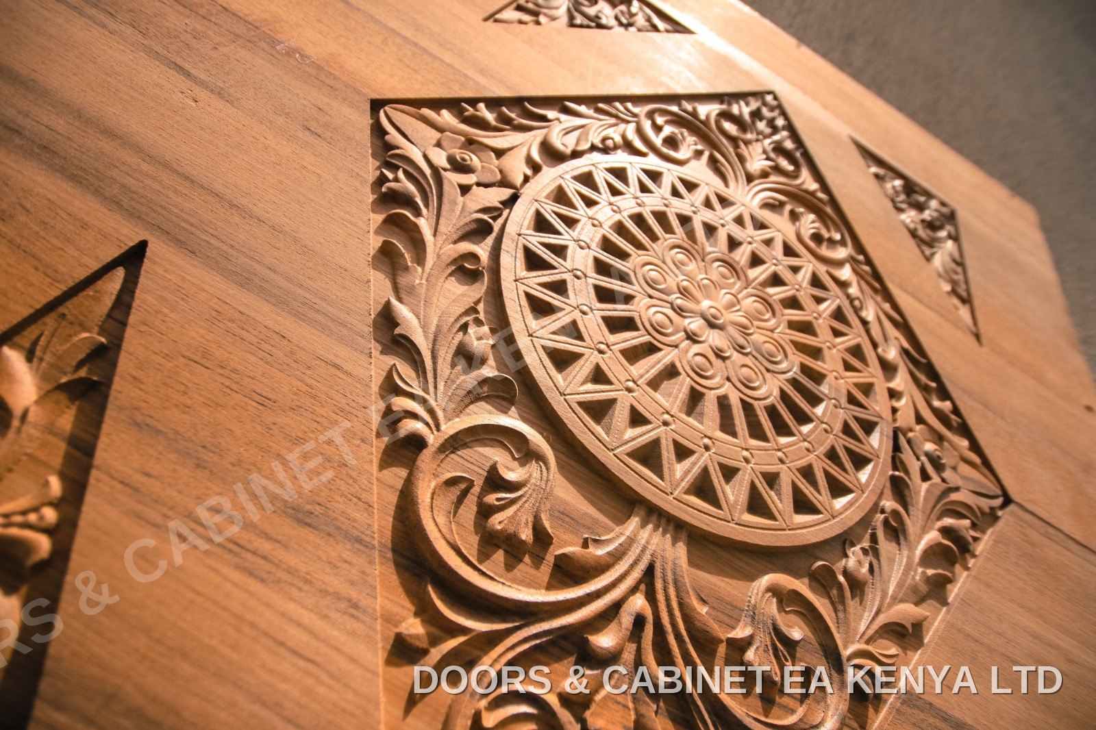 Hand-Carved Panel Detail — Carved & Fretwork Panels by Doors and Cabinet EA, Mombasa