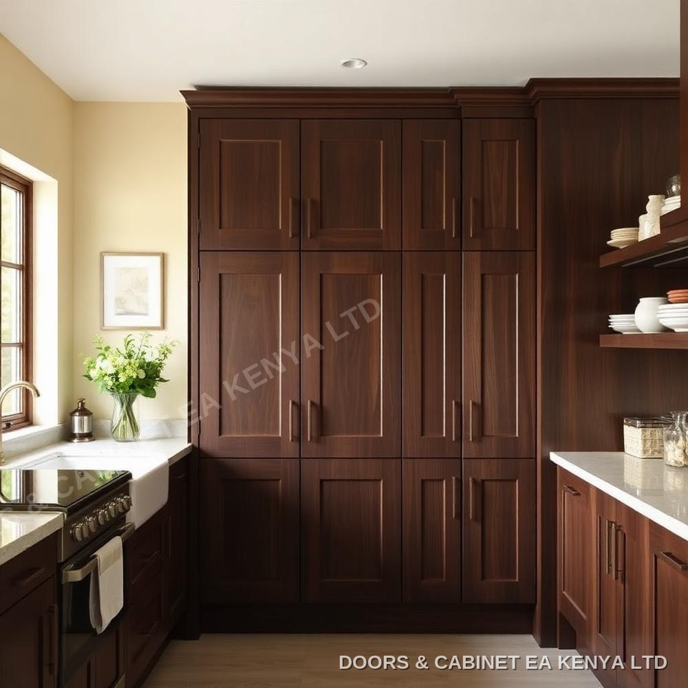 Dark Walnut Pantry Kitchen — Kitchen Cabinets by Doors and Cabinet EA, Mombasa